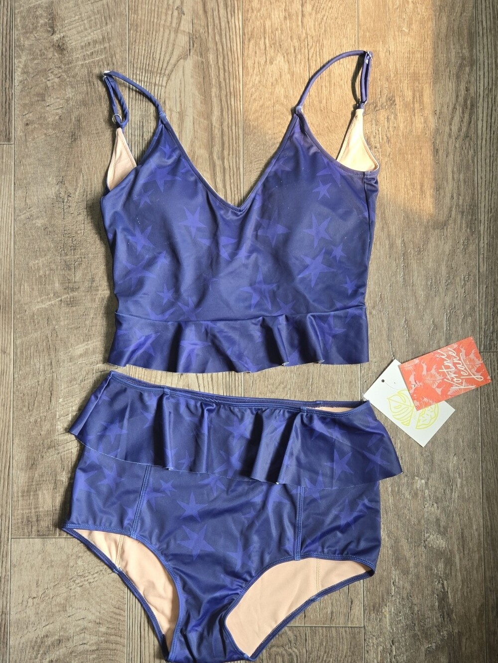 Kortni Jeane Navy Peplum Two-Piece Swim Set Size Med
